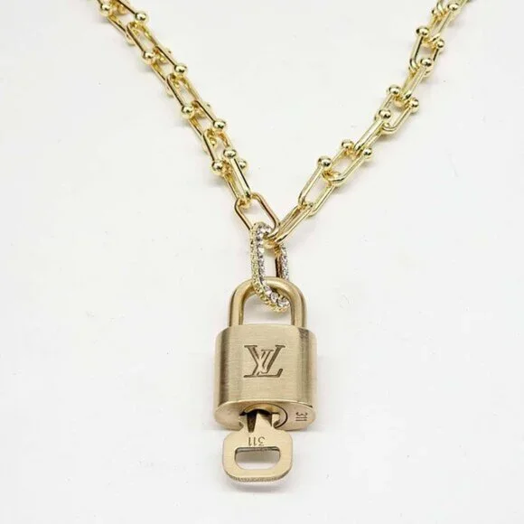 Authentic Louis Vuitton Lock & Key w/ Unbranded Gold Plated Gold Chain Necklace - Picture 9 of 11